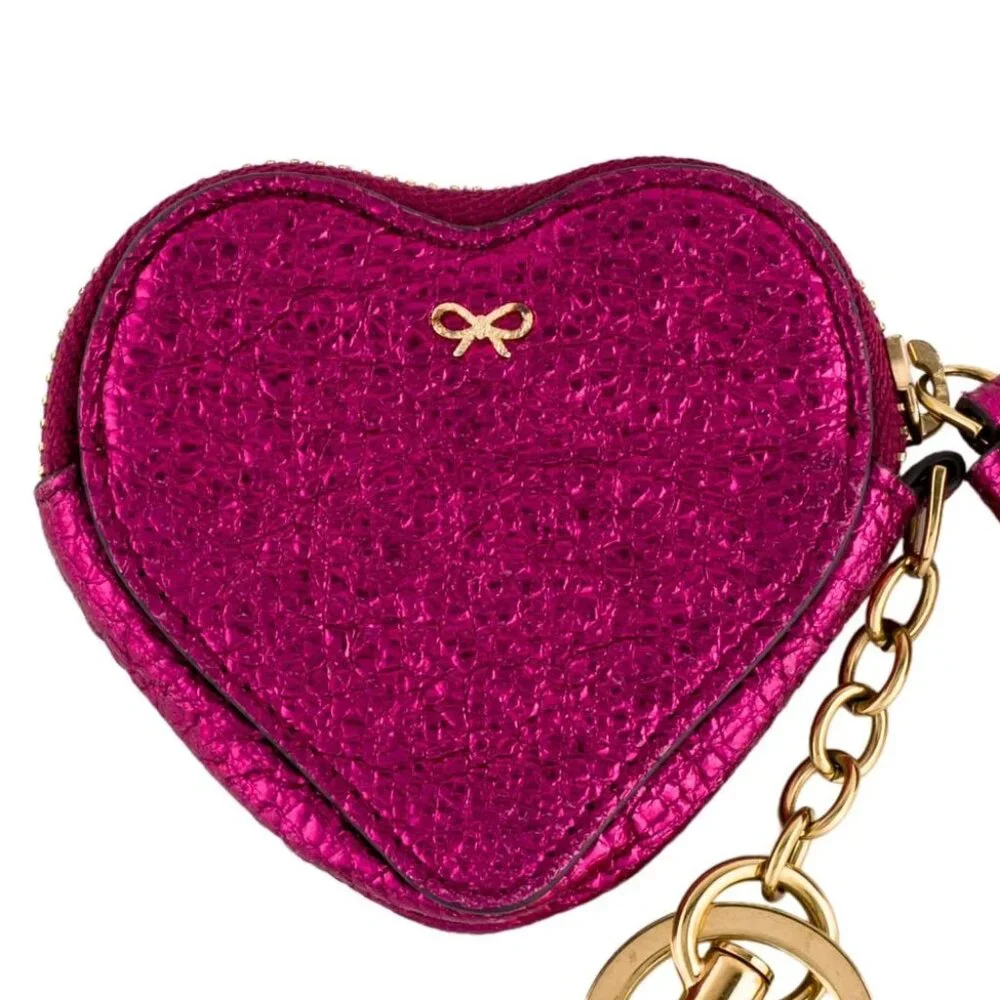Anya Hindmarch Heart Coin Purse Bag Charm Magenta Leather